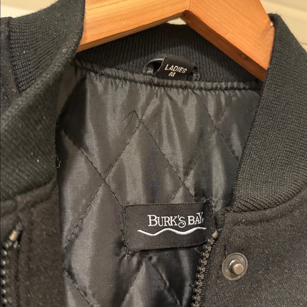 Burk’s Bay Black Women's Wool Leather Sleeve Varsity Jacket Sz M - Picture 3 of 9